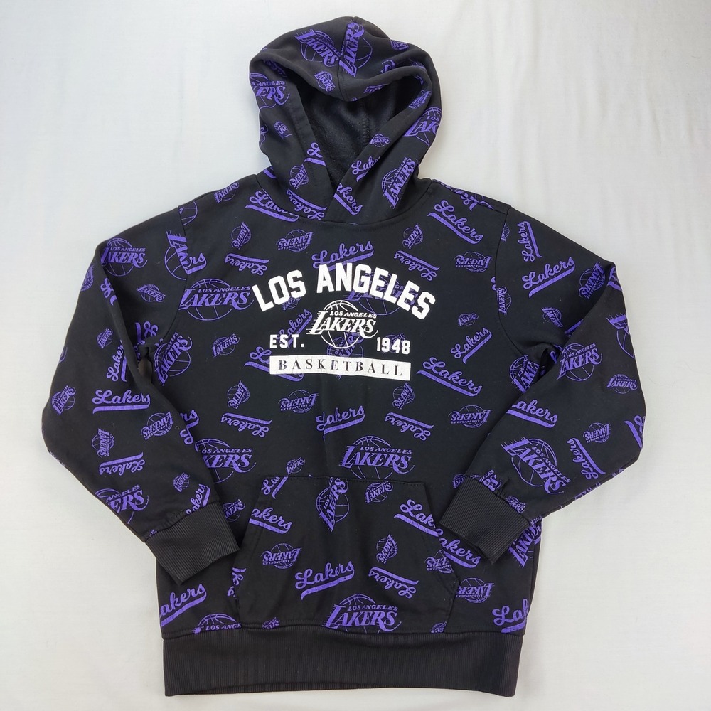 NBA Hoodie Youth L Black Los Angeles Lakers Basketball All Over Print Pullover
